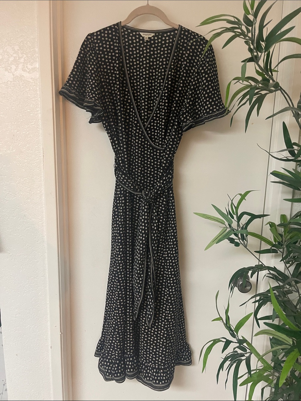 Max Studio Black Polka Dot Wrap Midi Dress